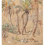 Etienne DINET (Paris 1861-1929)Dans la palmeraieAquarelle et rehauts de gouache 25 x 23 cm Cachet de