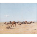 Paul LAZERGES (Paris 1845 - Asnières 1902)Le campementHuile sur toile d'origine 50 x 61 cm Signé