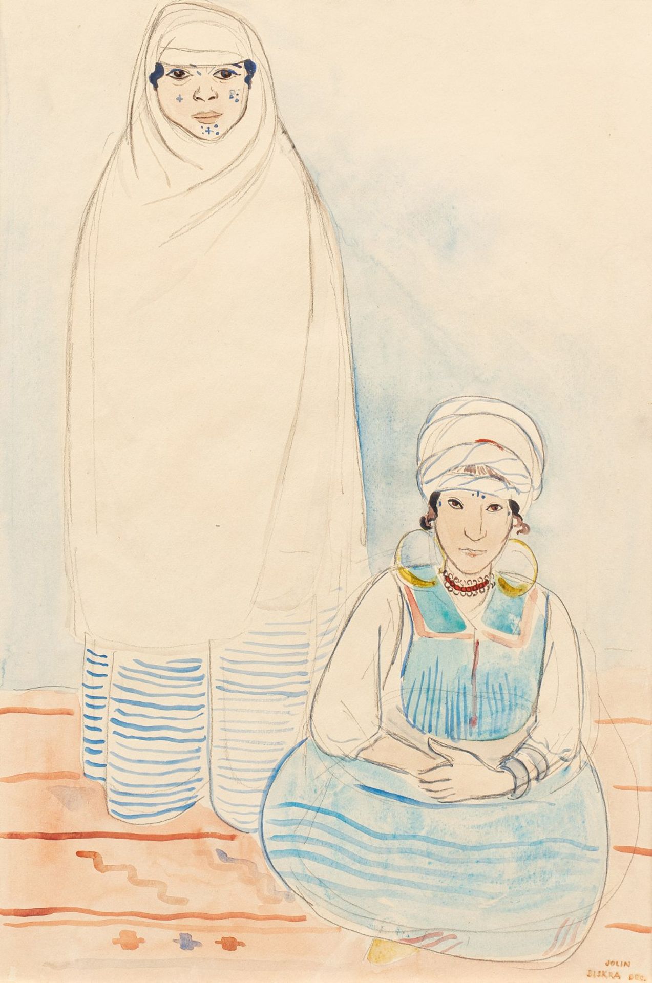 Einar JOLIN (Stokholm 1890 - 1976)Deux femmes de BiskraAquarelle et gouache sur trait de crayon 52 x