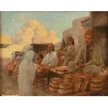 FOUCAUD (Actif au XX ème siècle )Marchands de pains devant Sidi MahrHuile sur toile d'origine 32 x