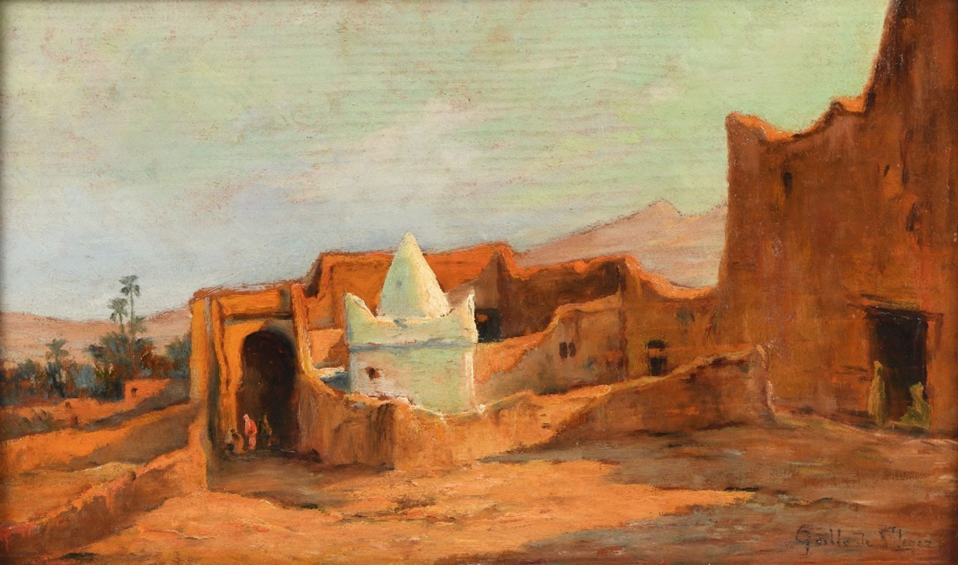 Léon GEILLE de SAINT LEGER (Alger 1863- 1937)Marabout en AlgerieHuile sur panneau une planche non