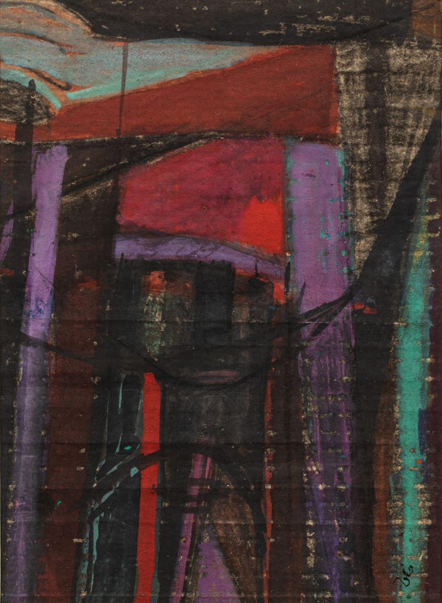 Faik HASSAN (Bagdad 1914–1992)Femme au voile violet, circa 1950Technique mixte sur papier 18,5 x