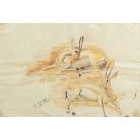 Omar ONSI (Tallet Al-Khayat 1901 - Beyrouth 1969)Les GazellesAquarelle sur papier 33 x 48 cm Signé