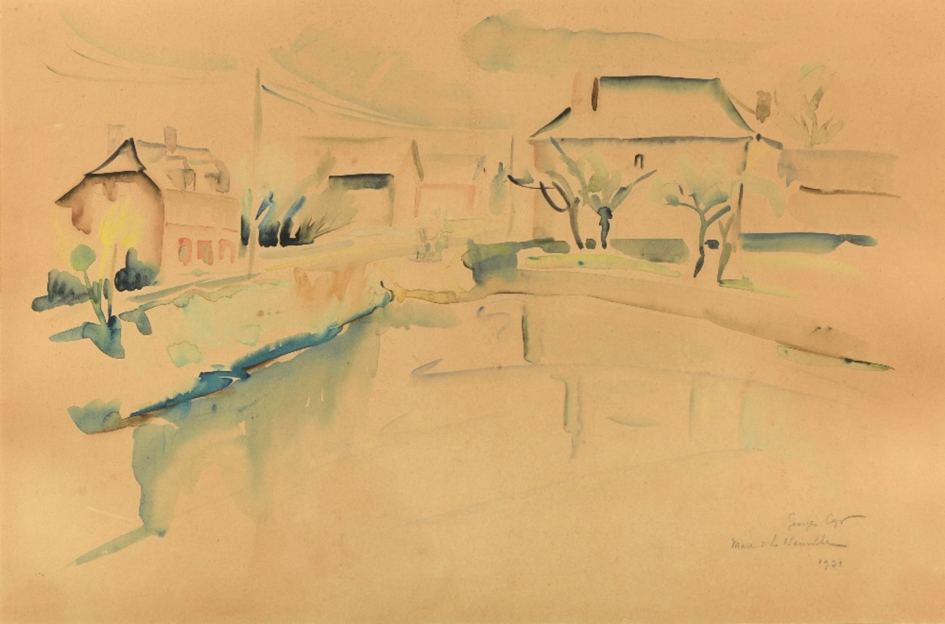 Georges CYR (Montgeron 1880 - Beyrouth 1964)Mare à La Neuville, 1931Aquarelle sur papier 32 x 48,5