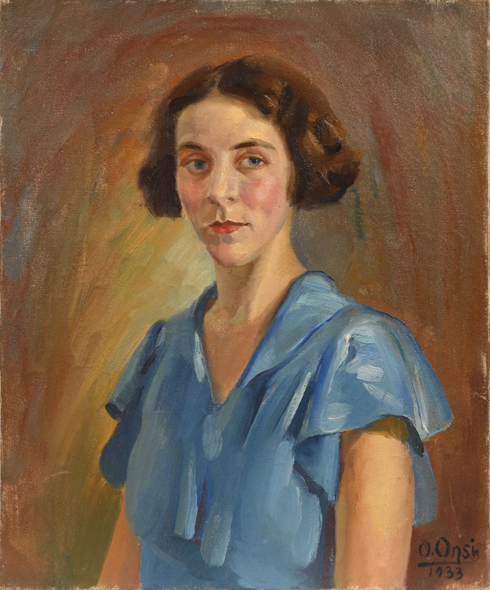 Omar ONSI (Tallet Al-Khayat 1901 - Beyrouth 1969)Portrait de femme, 1933Huile sur toile 54,5 x 65 cm