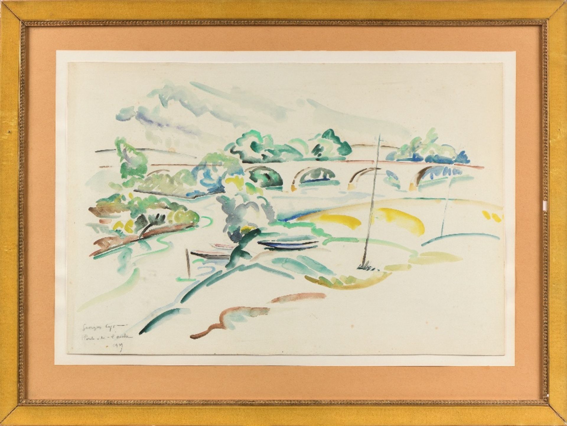 Georges CYR (Montgeron 1880 - Beyrouth 1964)Pont de l'Arche, 1929Aquarelle sur papier 34,5 x 52 cm - Bild 2 aus 3