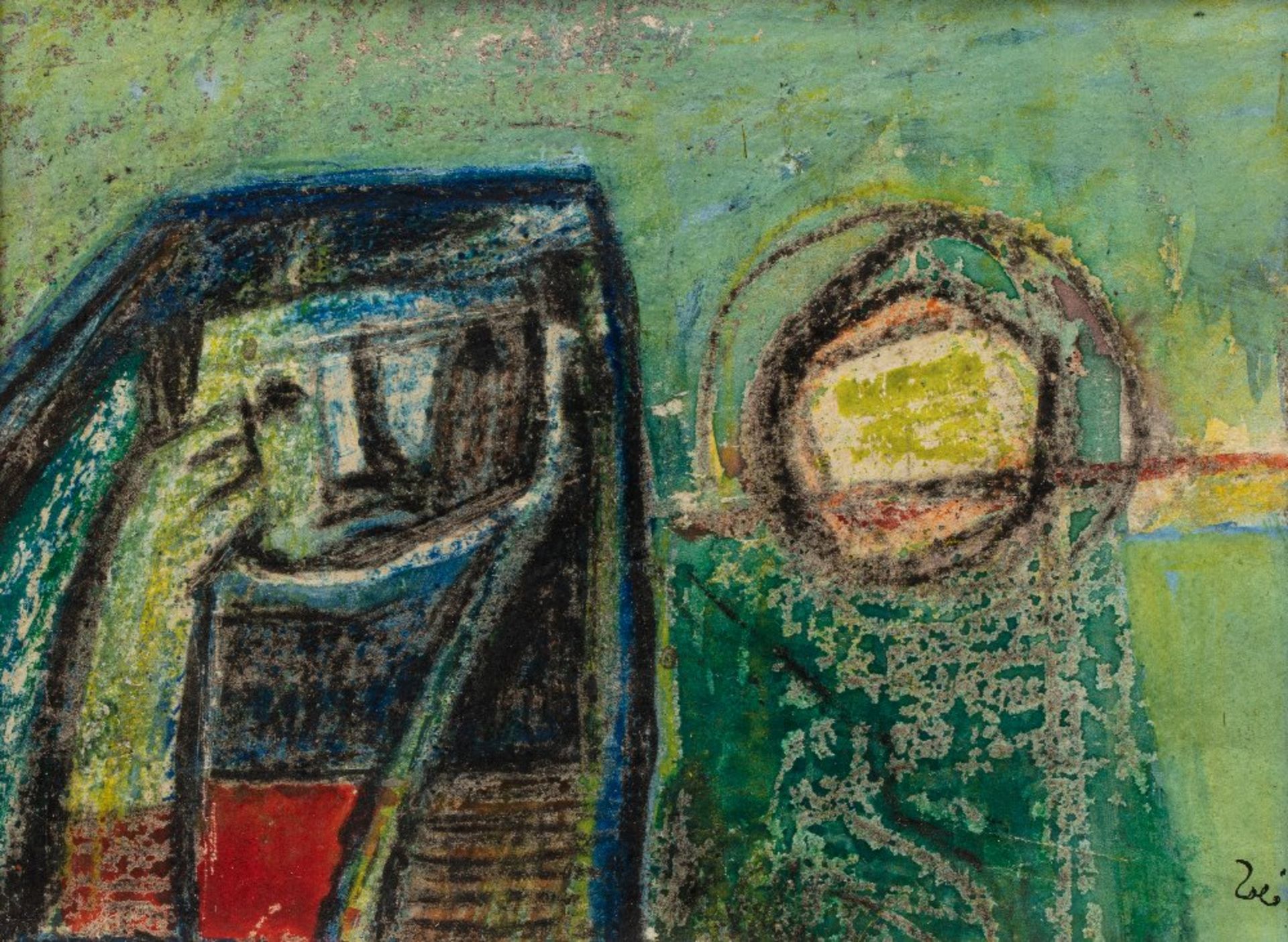 Faik HASSAN (Bagdad 1914–1992)Sans titre, circa 1950Technique mixte sur papier 13,5 x 17,5 cm