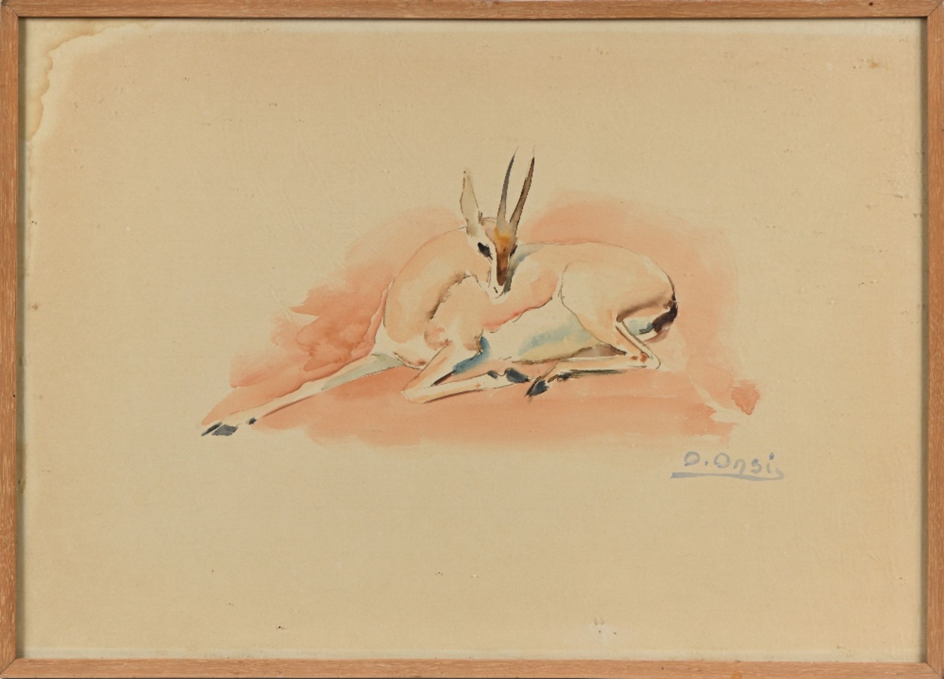Omar ONSI (Tallet Al-Khayat 1901 - Beyrouth 1969)GazelleAquarelle sur papier 30 x 40 cm Signé en bas