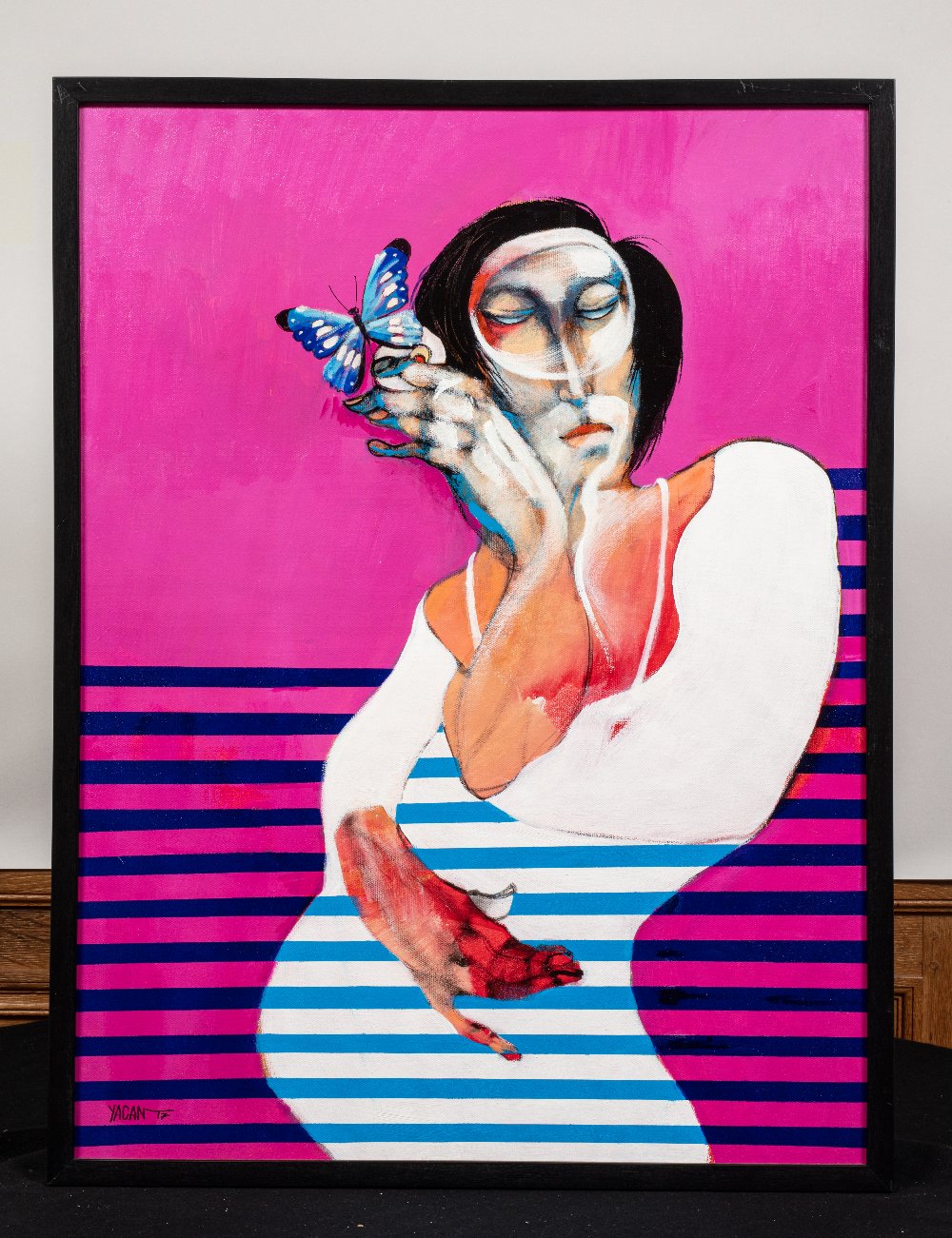 Saad YAGAN (Alep 1950)A woman and a butterly, 2017Acrylique sur toile 80 x 60 cm Signé en bas à - Image 4 of 4