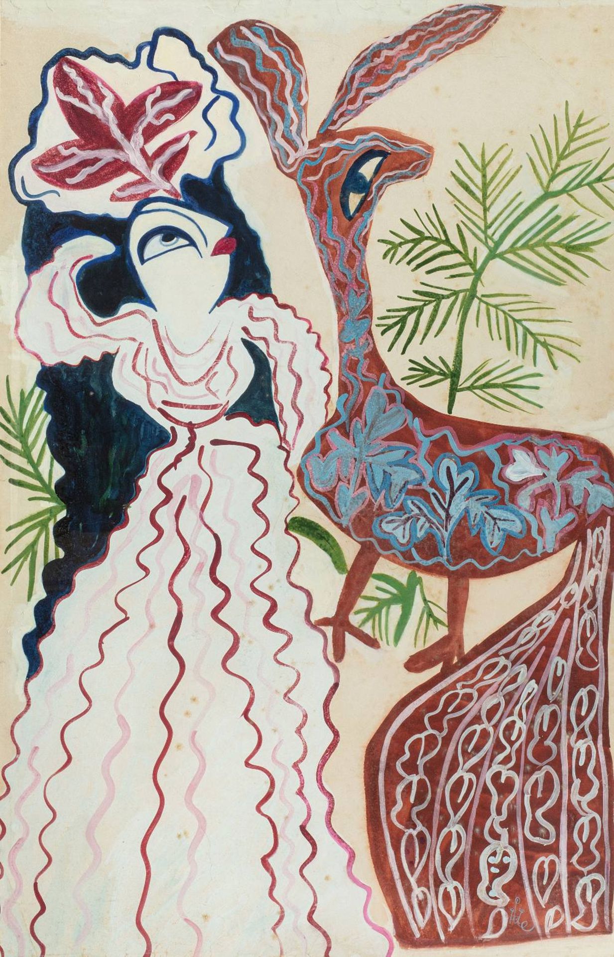 BAYA Fatma (Bordj el Kiffan 1931- Blida 1998)Dans les yeuxGouache sur papier contrecollé sur