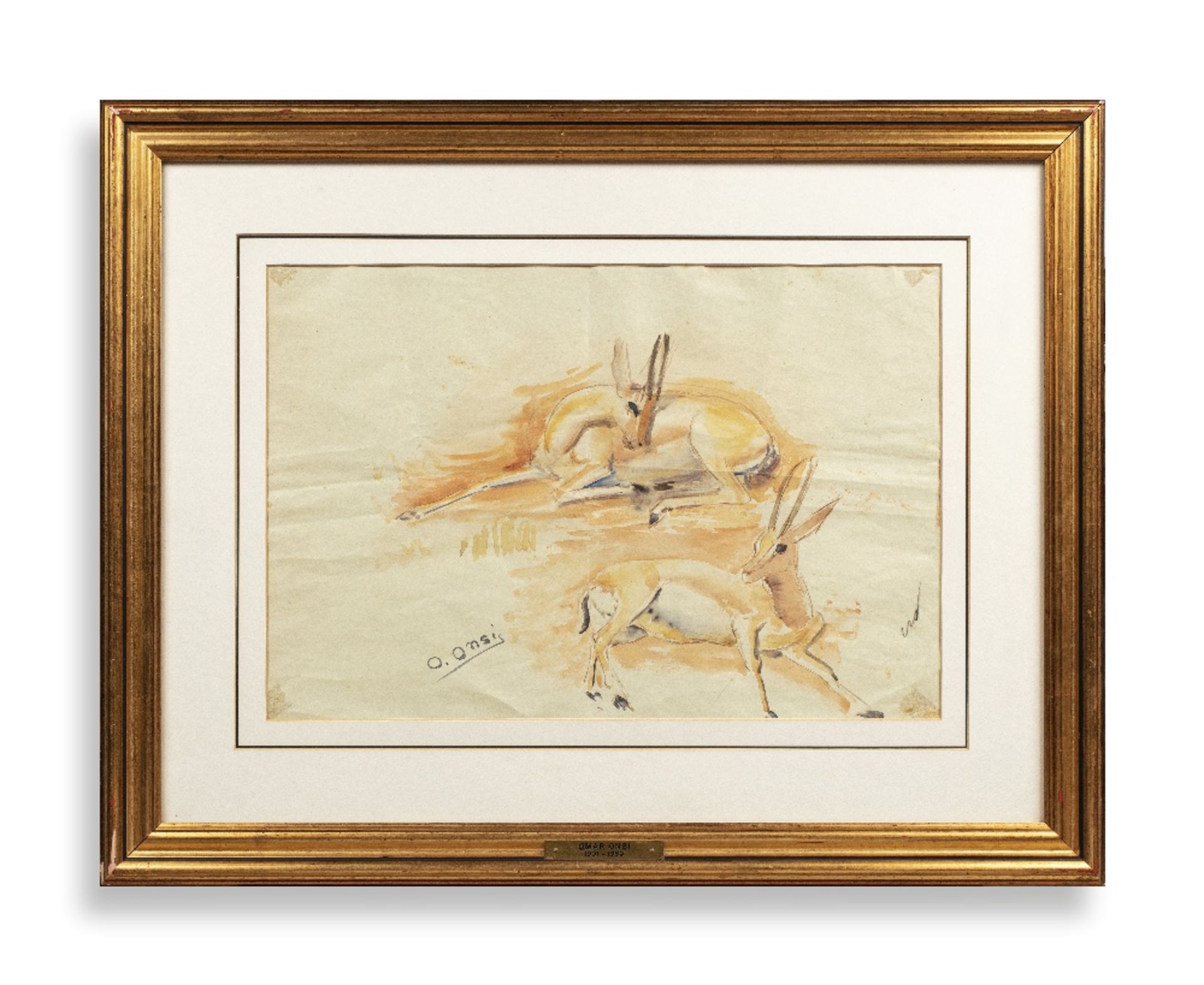 Omar ONSI (Tallet Al-Khayat 1901 - Beyrouth 1969)Les GazellesAquarelle sur papier 33 x 48 cm Signé - Image 2 of 2