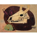 Mansour QANDRIZ (Tabriz 1936 - Téhéran 1966)Skull and Palette, 1958Huile sur toile 45 x 59,5 cm Ce