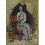 Fériel LAKHDAR (Tunis 1965)Sans Titre, 1989Femme assise Huile sur toile 22x16cm Signé et daté en bas