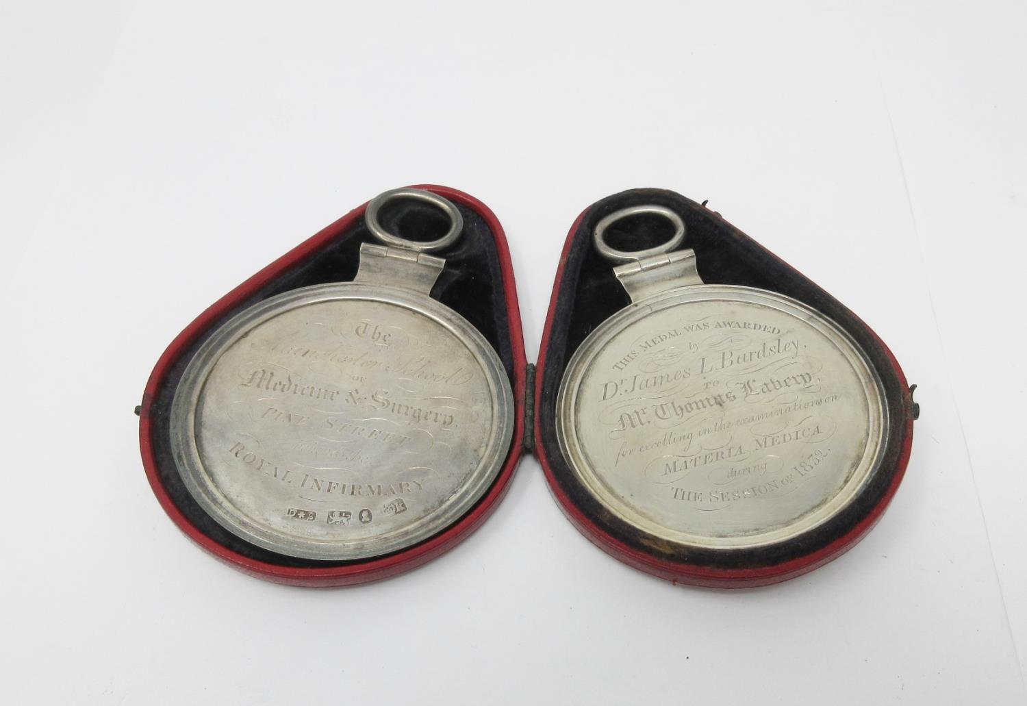 A pair of William IV silver Medical Medallions awarded to Dr J. Bardsley, 1832-3, Sheffield 1832, in