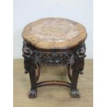 A 19th Century Chinese rosewood circular Vase Stand with inset ring marble top on four square