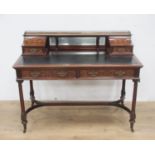 A 19th Century mahogany and marquetry inlaid Writing Desk with raised mirror back fitted two drawers