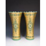 A large pair of late 20th Century Murano green Glass Vases of waisted form with gilded overlay in