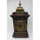 A Gustav Becker, Freyberg, walnut Bracket Clock of architectural design,, brass mounted with knopped