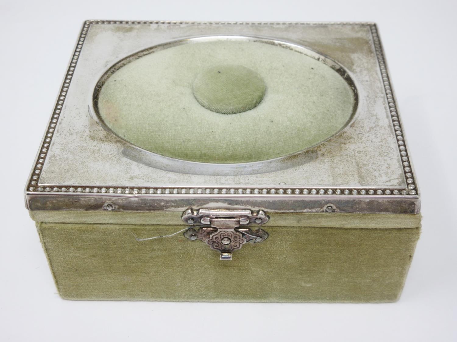 A modern silver mounted plush Jewel Box, London 1991, 4 1/2in 