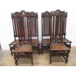 A set of six 19th Century oak Dining Chairs in the 17th Century style with high backs and carved