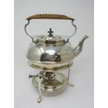 An Edward VII silver Kettle of circular form, on stand with spirit burner, basket weave handle,