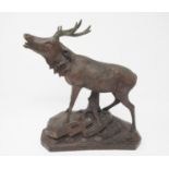 N. DENEFFE. A finely carved Black Forest Stag on naturalistic base, 10in, antlers possibly restored