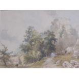 THOMAS MILES RICHARDSON RWS. (1813-1890). A rocky landscape with figures by a Path, a castle