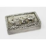 A George IV silver Snuff Box by William Simpson, the top with embossed scene depicting a covey of
