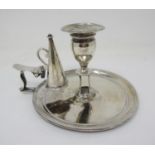 A George III silver Chamber Candlestick and Snuffer, beaded rim engraved initials, London 1784,