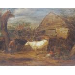 JOHN LINNELL (1792-1882).Milking Time, signed 'J.Linnell' (lower right), oil on canvas, 7 1/2 x 9in.