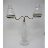 A 19th Century brass and cut glass Clark's patent Candle Lamp with shaped brass arms holding the