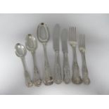 A matched set of mostly 19th Century silver Cutlery for eight, King's pattern (except for 8 items