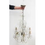 A cut glass six branch Ceiling Electrolier with droplets 1ft 8in D
