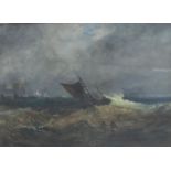 RICHARD SEBASTIAN BOND (1808-1886). 'Shipping in a Storm off a Coastal Town', inscribed and