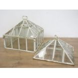 A Victorian white painted cast iron Cloche with pyramid shaped detachable cover and square base, 1ft