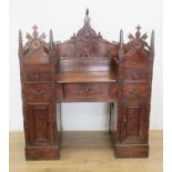 An antique Continental unusual Folk Art fruitwood Desk, the raised back with star inlay, frieze of