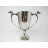 A George V silver two-handled Trophy, horse head finials, Sheffield 1932, 1100gms, 9 1/2 in with
