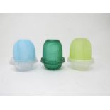Two Clarks glass Fairy Night Lights with citrus and pale blue satin glass shades and another in