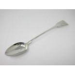 A George III silver Basting Spoon fiddle pattern engraved cockerel crest and initial A, London 1816,