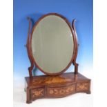 A 19th Century mahogany and marquetry Dressing Mirror with oval plate, the serpentine base with
