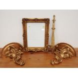 A pair of gilt scroll Wall Brackets, a Plate Holder, a Picture Frame