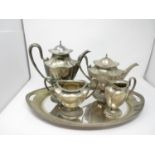 A German silver four piece Tea Service with gadroon rims, marked 800 L. Posen, and a matching plated
