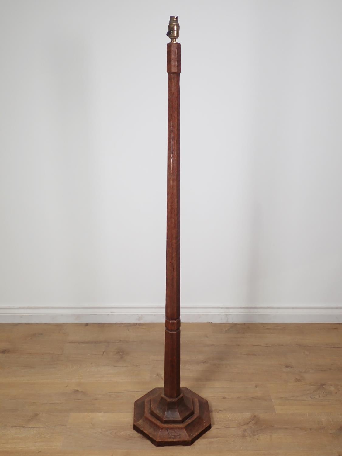 An oak Albert "Eagleman" Jeffray Standard Lamp with octagonal adzed tapering column on stepped