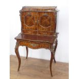 A 19th Century Louis XV style Bonheur du Jour with simulated walnut and kingwood staining, fitted