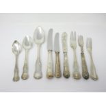 A matched, made up part set of King's pattern Cutlery in English silver, German (800) silver and