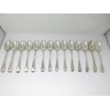 Fourteen George IV silver Table Spoons, old English pattern, engraved crests, London 1828, maker: