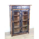 A 19th Century bamboo and ebonised and glazed two door Bookcase enclosing painted fixed shelves