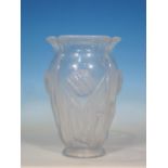 A French opalescent glass Vase moulded tulips with leaves, 9in H