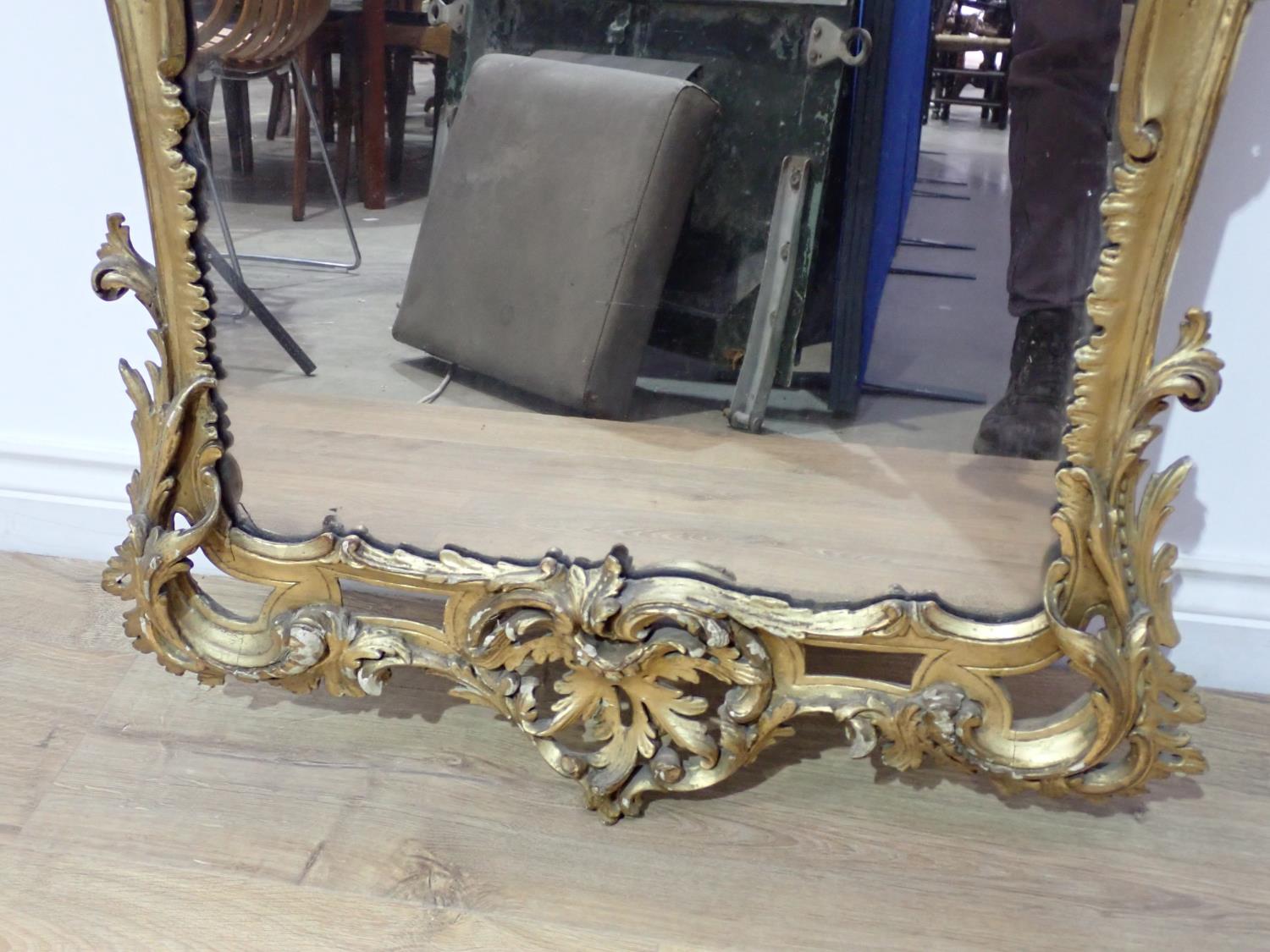 A 19th Century gilt Wall Mirror in the rococo manner with asymmetrical leafage scroll surmount and - Image 4 of 4