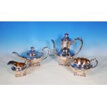 A matched George IV/Victorian silver four piece Tea and Coffee Service of circular form engraved